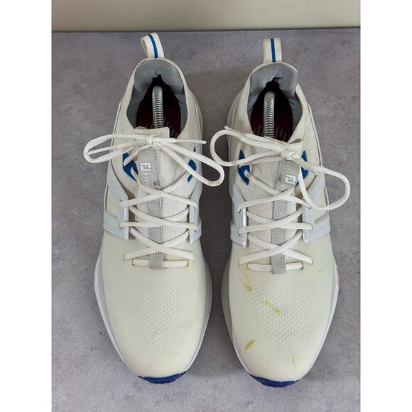 Footjoy FJ Men's HyperFlex Golf Shoes White/Blue 51118 Size 10M Read - Picture 2 of 12